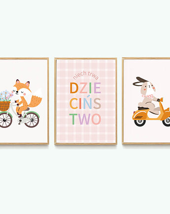 Niech trwa dzieciństw - zwierzęta na rowerze różowe ZESTAW, ALE Pomysl