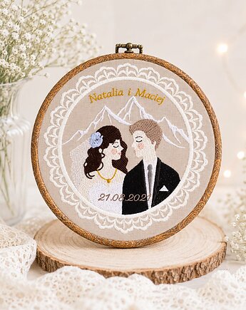 Personalizowana pamiątka ślubna/rocznicowa, haft w oprawie vintage, Plasun