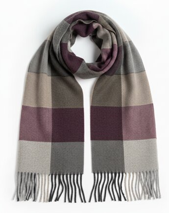 Szalik Męski beżowy bordowy  szal kaszmirowy w kratkę premium Akademia Stylu, AKADEMIA STYLU