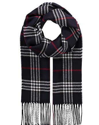 Szalik Męski szal ciemny granatowy szary prezent w kratkę, AKADEMIA STYLU