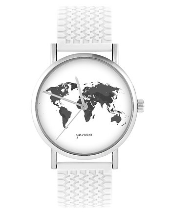 Zegarek - Mapa świata 2 - silikonowy, biały, OKAZJE - Prezenty na 18 dla chłopaka