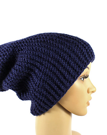 Granatowa długa czapka beanie nerd krasnal hipster, RękaProduction