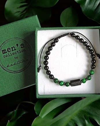 OCHRONA, MIŁOŚĆ - malachit, turmalin - bransoletka regulowana ONE SIZE, kaktusia