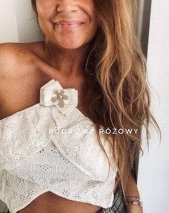 Brosza  z Perłowym Kwiatem z drobniutkimi perełkami NEW, Pudrowy Różowy