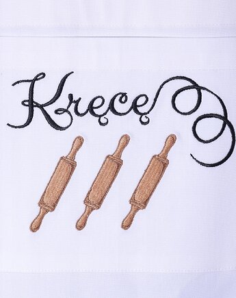 Fartuch Kuchenny bawełniany biały haftowany Kręcę wałki EXTRA PREZENT, Wyszywane