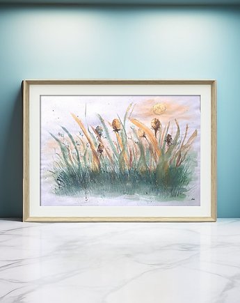 Golden Summer - Obraz akwarela na papierze bawełnianym, A3 (30x42 cm), kkjustpaint Karolina Kamińska