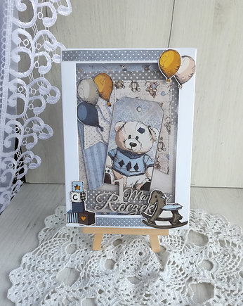 Kartka Vintage Baby Boy na roczek, prezent, Lulaczkowo