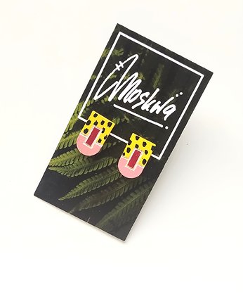 Drewniane kolczyki w cętki - różowo żółte, mojamoskwa