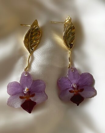 Piękne kolczyki ze stroczykiem - prawdziwa orchidea, Blask Natury