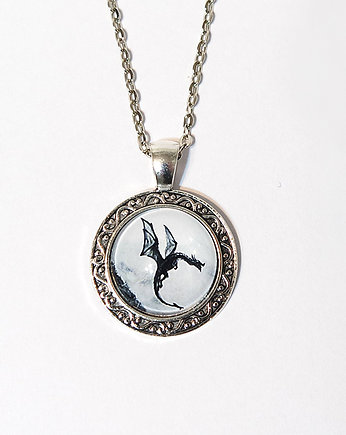 Medalion, naszyjnik - Czarny smok - 2 cm, yenoo