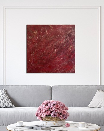 Czerwony obraz abstrakcyjny ze złotem "Rojo" 60x60cm, AnnSayuri ART