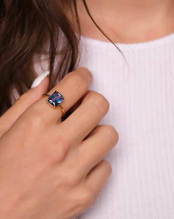 Złoty pierścionek Blue Treasure z niebieską cyrkonią srebro 925 pozłacane, Coccola JEWELLERY