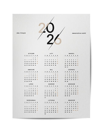 Plakat kalendarz 2026, nowoczesny, minimalistyczny, do biura, 30x40cm., Grawisfera