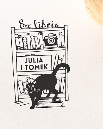 Ex Libris Kot w Biblioteczce - pieczątka, Malu Studio