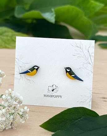 Kolczyki sikorki bogatki mini, mavipoppy art