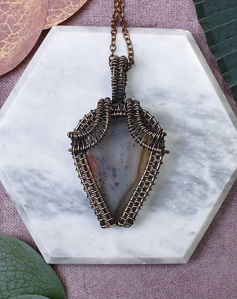 Miedziany wisiorek wire wrapping z agatem Montana #413, Spirit Of Copper