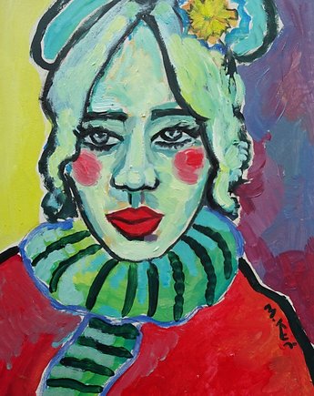 Obraz ręcznie malowany portret kobiety ekspresjonistki, alice oil on canvas