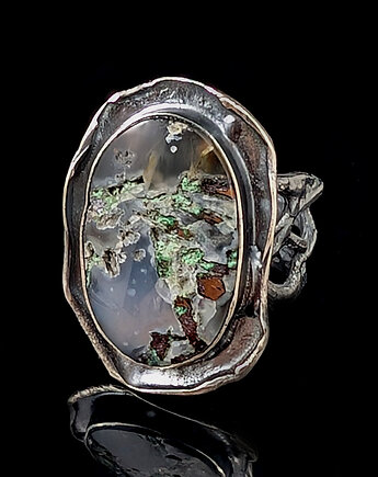 Pierścionek baśniowy pejzaż Kwarc z miedzią, Pracownia Neores