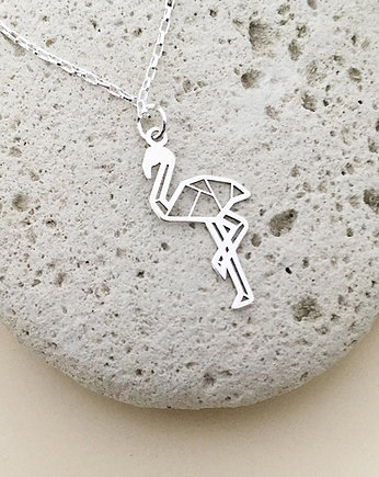 Naszyjnik flaming, srebrny ptak origami, Anemon Atelier