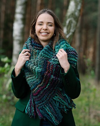 Duży szal MAXCOLOR handmade " leśna harmonia", sploteka