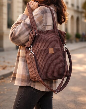 Sztruksowa torebka z kieszeniami Brązowa, sabi tatka