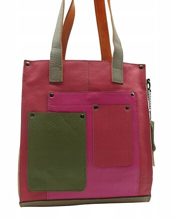 Torebka damska shopper, pojemna, skórzana ze skrawków kolorowa OLIVKA, Olivka Warsaw