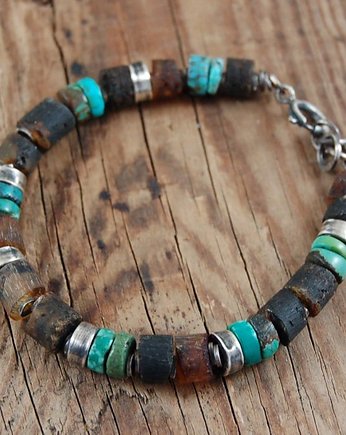 Bursztyn turkus męska bransoleta, mzstudio