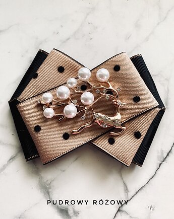 Brosza z Reniferem, kryształkami i perłami New, Pudrowy Różowy