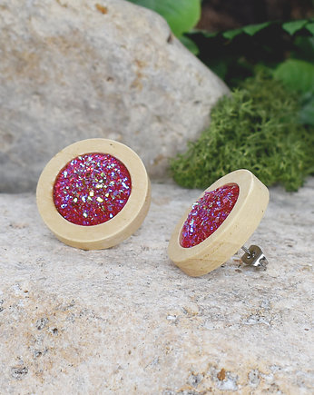 Drewniane kolczyki wkrętki z druzami boho, Spirit Of Copper