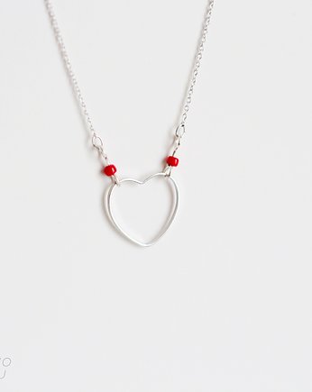Rhodium Plated Open Heart Necklace in Red, Le Boho Bleu