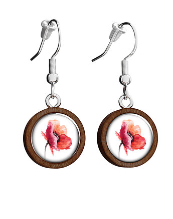 Kolczyki drewniane - Mak - wiszące, yenoo