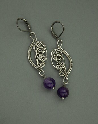 Kolczyki z ametystami wire wrapping ametyst, Agata Rozanska