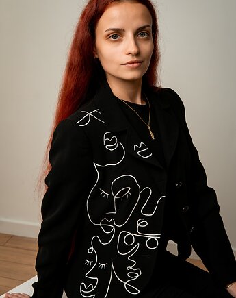 Czarna marynarka ręcznie malowana CUSTOM / One Line Art, carrey_art_studio
