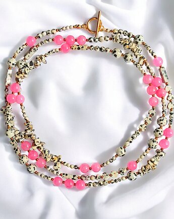 UNIKATOWY sznur kamieni 120cm : naszyjnik : jaspis i jadeit BARBIE pink, kaktusia
