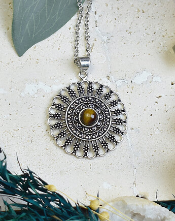 Miedziany posrebrzany wisiorek z tygrysim okiem - etniczny, boho, Spirit Of Copper