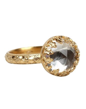 Złoty pierścionek Princess z kryształem górskim w stylu Vintage r.13