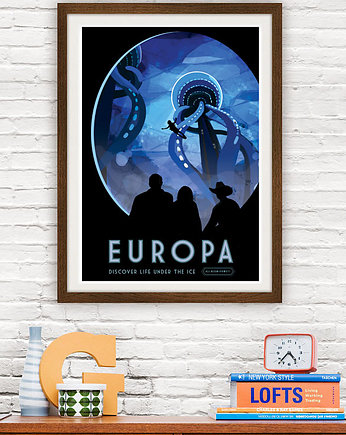 Europa, księżyc Jowisza - plakat NASA fine art, minimalmill