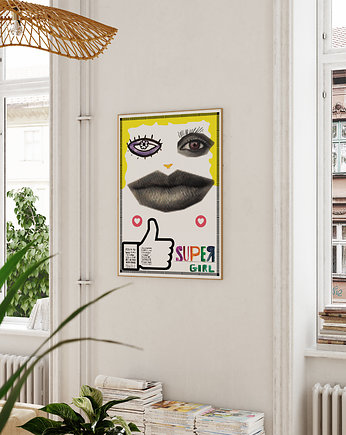Plakat SUPER GIRL grafika zabawna ilustracja feministka kobieta polka, BEATNIK illustration