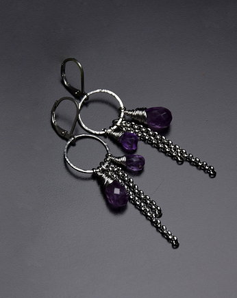 Kolczyki koła z ametystami wire wrapping, Agata Rozanska