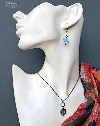 Komplet wisiorek i kolczyki w błękicie czeskie szkło miły prezent, Galeria Limart