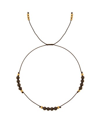 Black&Gold - bransoletka z kamieni naturalnych na jedwabnej nici - Złote, Kulka Bransoletki