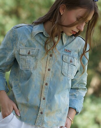 Koszula upcycling farbowana naturalnie indygo, HERBE DESIGN