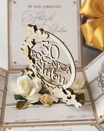 50 rocznica ślubu, złote gody, exploding box, kartka 3d, Papiernik