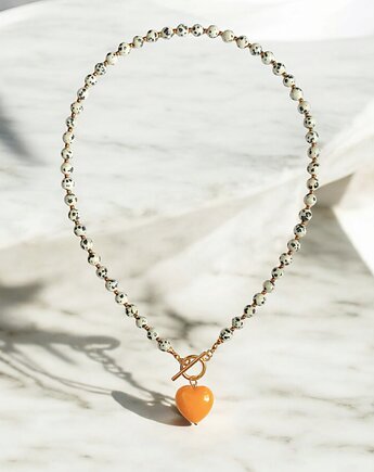 Jaspis dalmatyński i serce : miodowe : naszyjnik, kaktusia