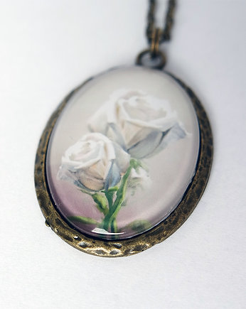 Medalion - Kremowe róże - owalny, retro, yenoo