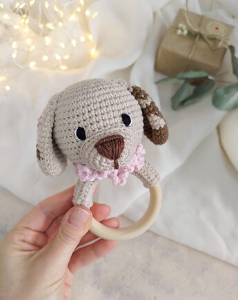 Grzechotka piesek, Gryzak dla malucha, Gryzak szczeniaczek, EcoToysByNastya