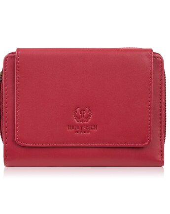 Portfel damski skórzany czerwony duży w orientacji poziomej z RFID Paolo Peru, Paolo Peruzzi