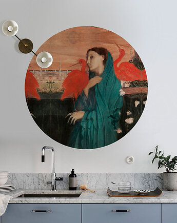 Dots Young Woman With Ibis - samoprzylepna tapeta w kształcie koła, wallcolors