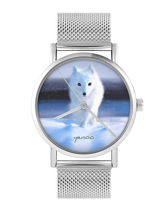 Zegarek - Biały lis - bransoleta mesh, OKAZJE - Prezenty na 18 dla chłopaka