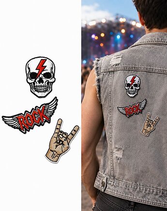 Zestaw naszywek termoprzylepnych rock streetwear 3 szt muzyczne, Wyszywane